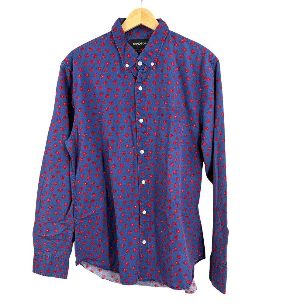 Bonobos Floral Shirt Blue Red Slim Fit Button‎ Front Size Large